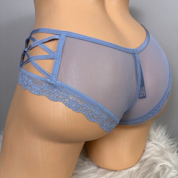 Victoria's Secret Very Sexy Cheeky Panty Size Medium Blue Strappy Mesh Lace - Picture 5 of 9
